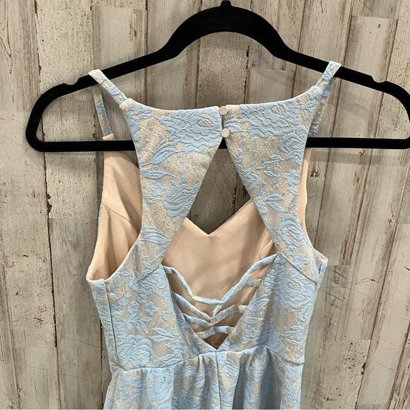 Speechless Blue Lace Overlay Open Back Party Dress - Picture 5 of 8